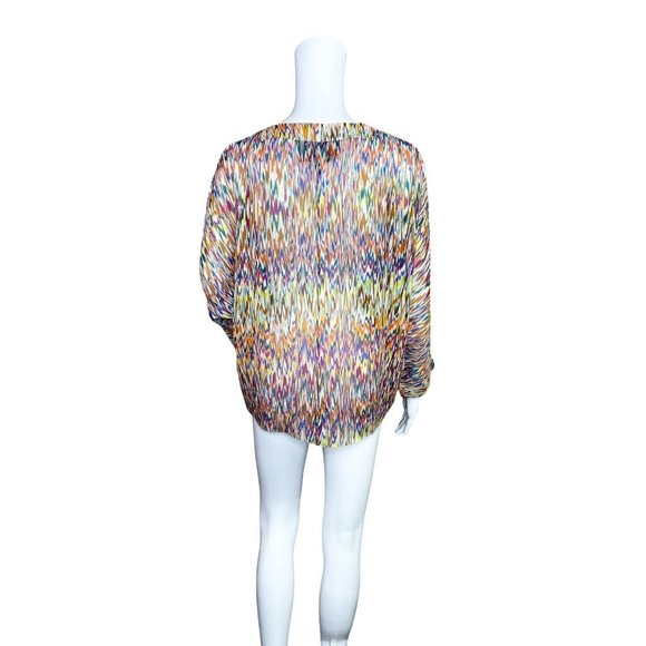 Rory Beca Silk Semi Sheer MultiColor Dolman Sleeve Tunic Top size Medium - Picture 7 of 9